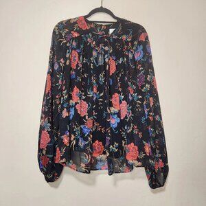 Maeve Anthropologie Women Size 2X Peasant Blouse Garden Floral Sheer